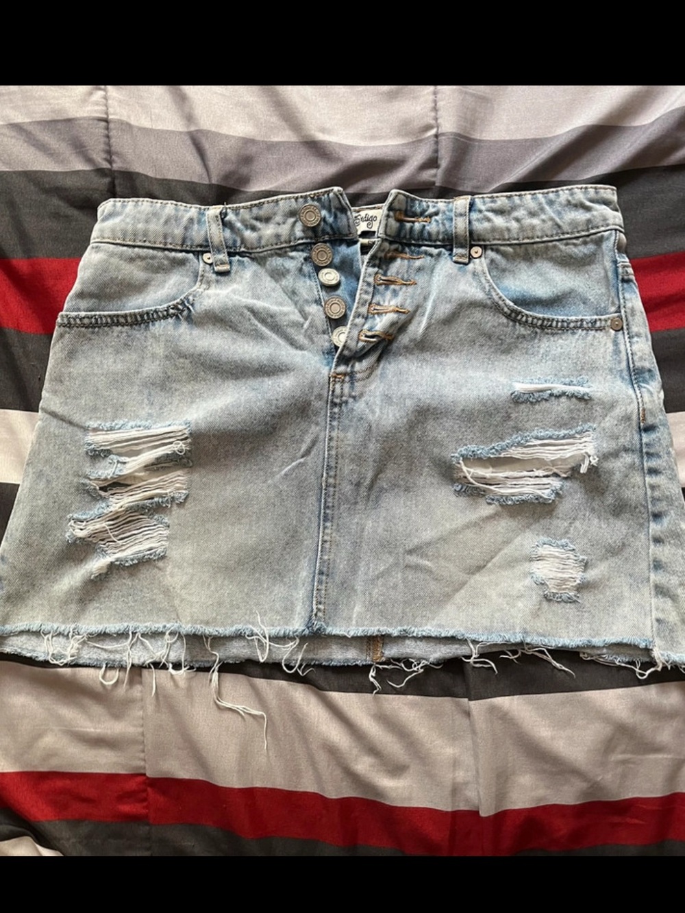 Indigo Rein Light Blue Denim Button-Front Mini Skirt